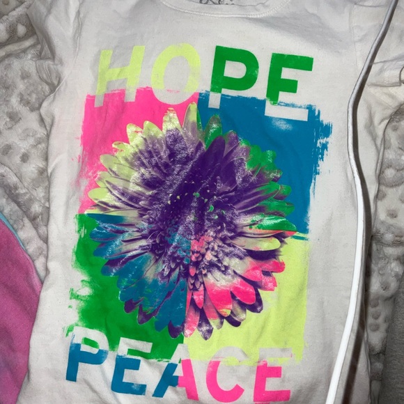 Justice size 12.Shorts blue pink tie-dye.Neon colors open piece white tee outfit - Picture 2 of 8